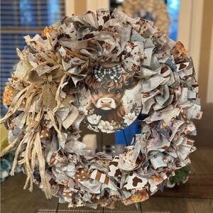 Rustic Cow Fabric Wreath with Bow